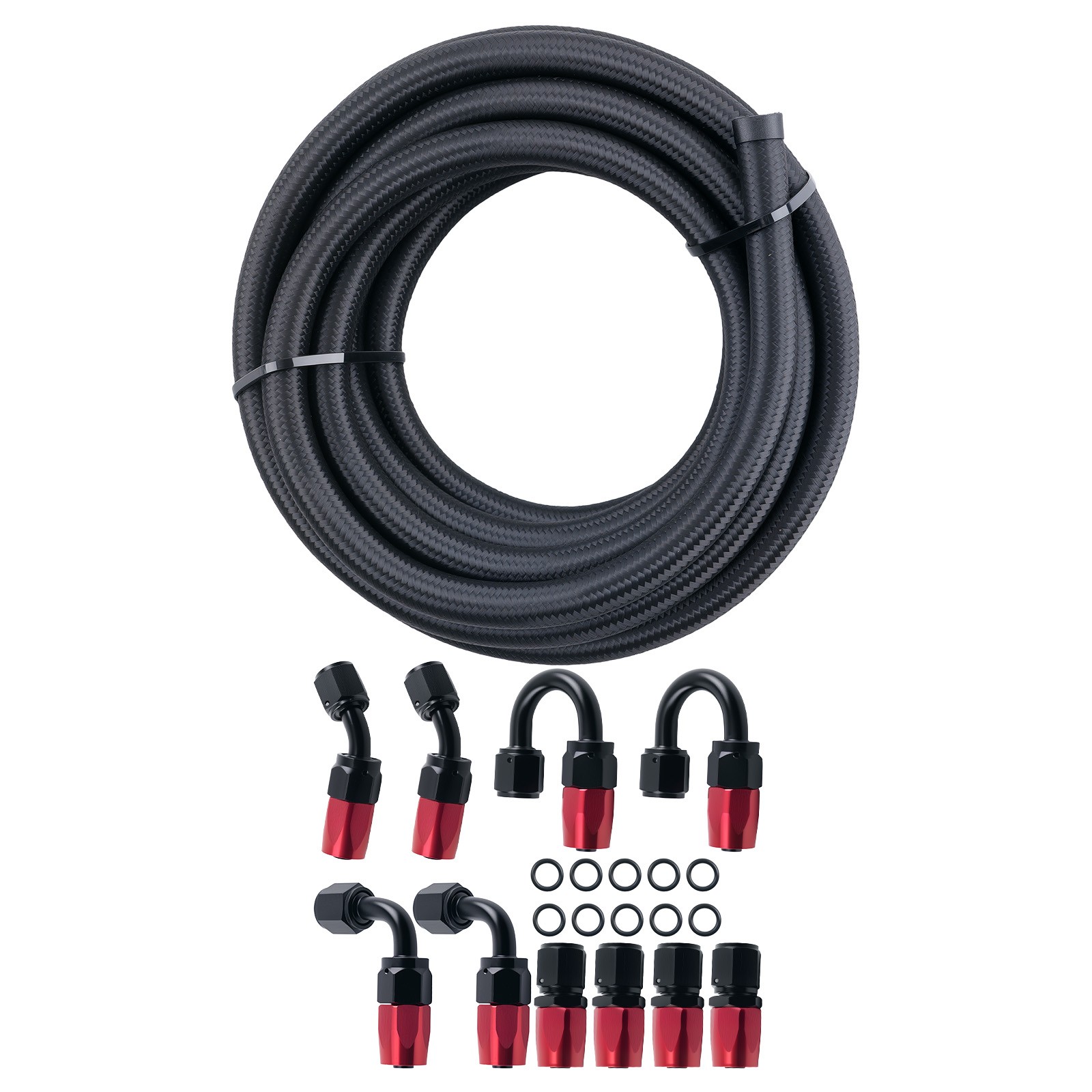 Maxpeedingrods An6/Black 5M Stainless Steel Flexible Braided Fuel Hose | Remote Oil Cooler Line Coolant Pipe 0.55", With Hose End Fitting Adapters - Image 3