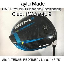 TaylorMade SIM2 Driver 2021 JDM 1W Driver 9 45.75" TENSEI RED TM50 Stiff Regul