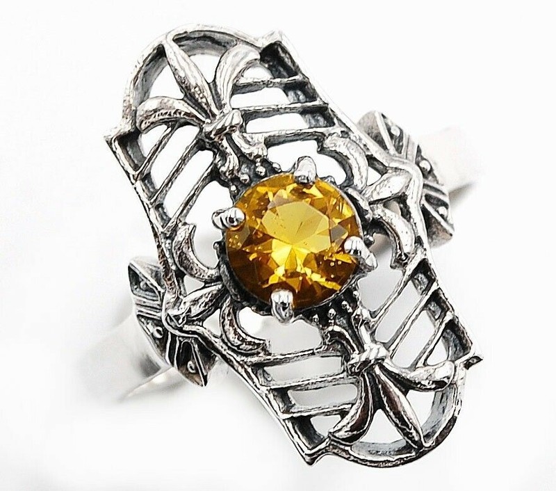  1CT Citrine 925 Solid Sterling Silver Fleur-De-Lis Ring Sz 6 Z6-8