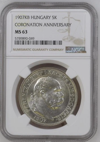 Coin Silver Austria-Hungary 5 Korona 1907 Coronation NGC MS 63 Great nswleipzig