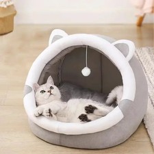 Cozy Washable Pet Cat Kitten Dog Beds Igloo Fleece Bed Pyramid Warm House Cave