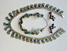 Vintage Los Castillo Mosaica Azteca 208 sterling silver native-stone jewelry set