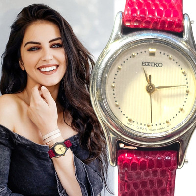 SEIKO 18mm,CHARMING WOMAN QZ WATCH WITH RED LIZARD EMBOSSED STRAP, NEW BATTERY