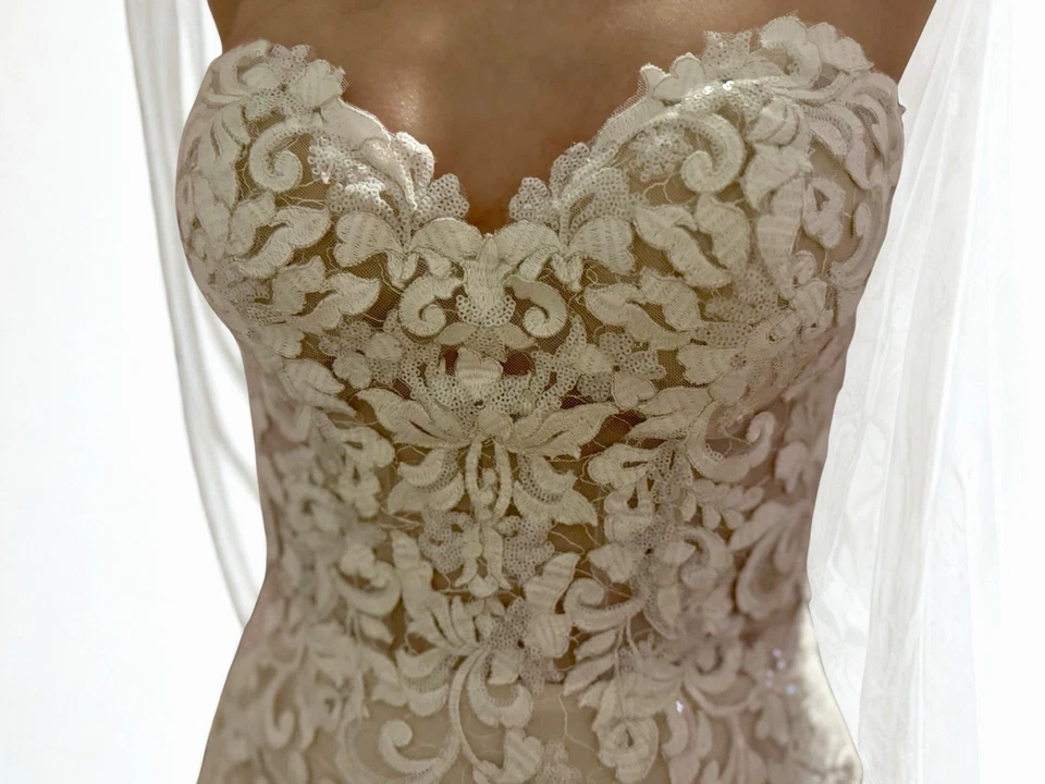 Vestido de noiva Jasmine Couture tamanho 10 novo em folha renda estilo sereia/trompete marfim - Imagem 4 de 4