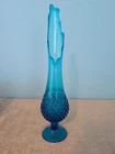 VINTAGE FENTON HOBNAIL COLONIAL BLUE 16" FOOTED SWUNG VASE