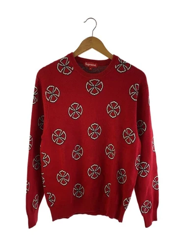 Pull tricot suprême croix indépendantes M coton rouge motif complet occasion