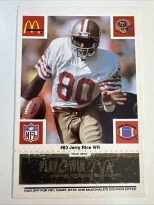 1986 McDonald s Jerry Rice Rookie RC BLACK Variation Play & Win 49ers E