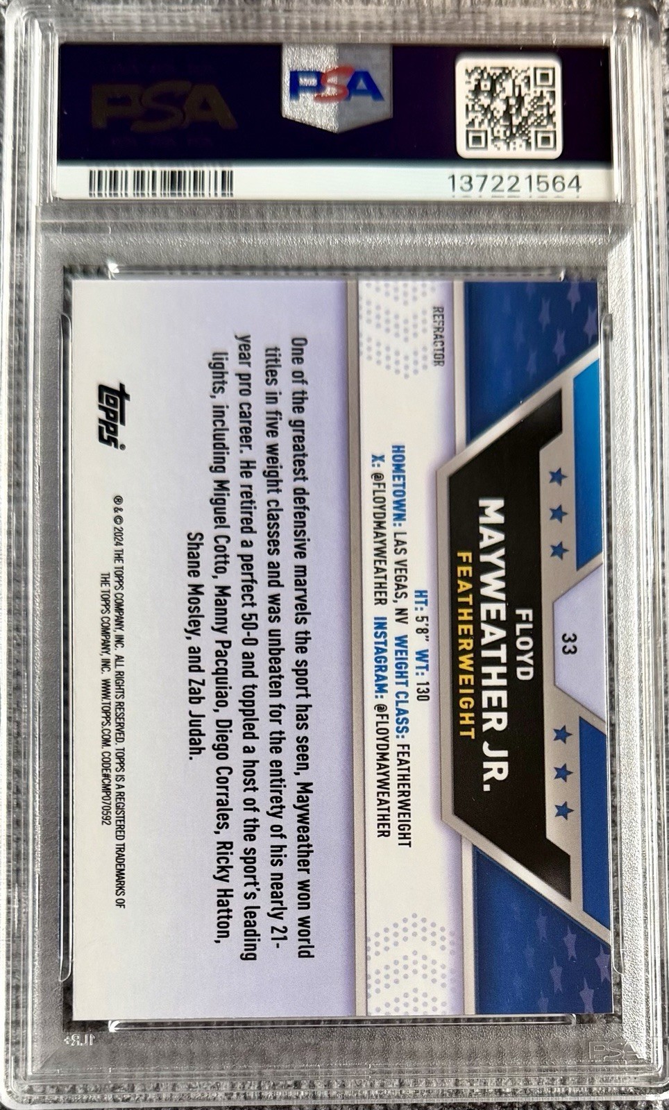 2024 TOPPS CHROME BOXING REFRACTOR FLOYD MAYWEATHER PSA 9 LOW POP view 2