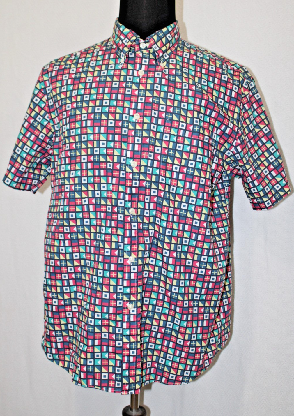 BROOKS BROTHERS Short Sleeve Shirt Sz L Reg Nautical Signal Flags Cotton