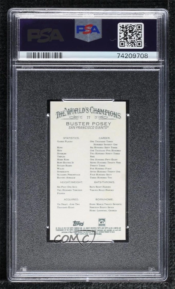 2022 Topps Allen & Ginter Mini Gold Border Buster Posey #77 PSA 10 GEM MT - Image 2 of 2