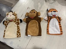 Lot of 3 Hand Puppets: Tiger, Giraffe  Monkey Plush Stuffed Teachers Aide