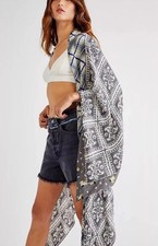 Free People American Pie Patchwork Duster Kimono Gray One Size Boho Festival