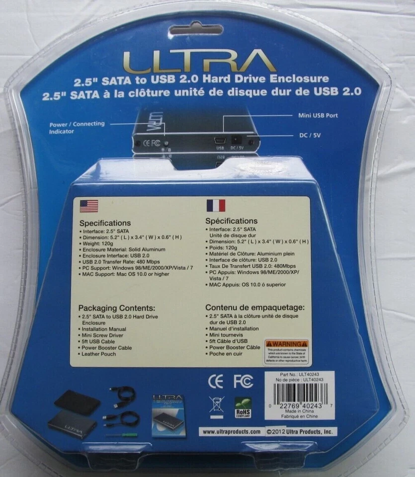 Ultra Brushed Aluminum Hard Drive Enclosure 2.5” SATA to USB 2.0 ULT40243 - Image 2 of 4