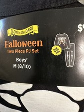 Boys 2 Piece Halloween Pajama Set Size Med Skeleton Glow In Dark Black  White