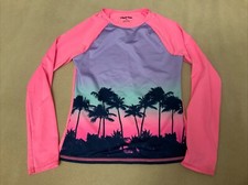 Lands End Rashguard Swimsuit Top 8 Slim Long Sleeve Pink Tropical