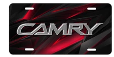 TOYOTA CAMRY Inspired Art on Silver and Red Aluminum Vanity license plate Tag