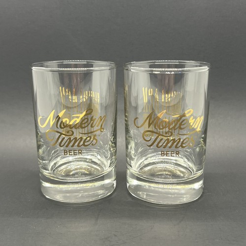✅ Modern Times Beer Glasses 5oz Taster Black Friday Metallic Gold Logo Set of 2 - 第 1/9 張圖片