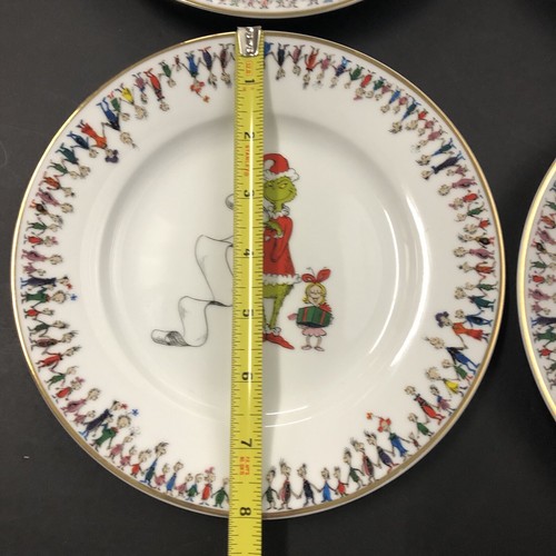Dr. Seuss The Grinch Set of 4 SALAD Plates 8” Gold Rimmed Zrike Christmas - Picture 3 of 6