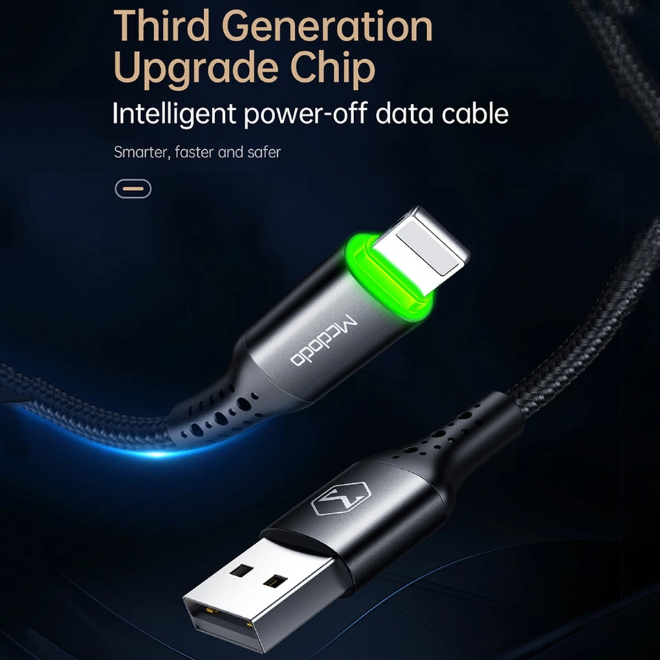 For iPhone XS 11 12 13 14 Pro Max SE 8 7 Auto Power Off Cable Charger Data Cord - Image 3 of 4