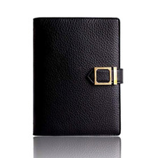New luxurious Black Leather planner agenda, perpetual calendar, gold color hardw