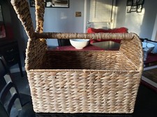 Vtg Large Rectangular Seagrass Wicker Bunny Face Basket Handle Easter Picnic