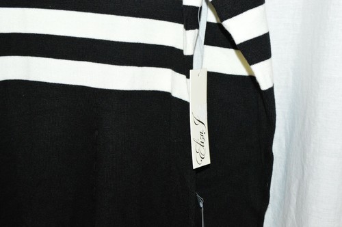 Eliza J Black White Ruffle Neck Stripe Print Fit and Flare Dress 188$ Size L - Picture 4 of 7