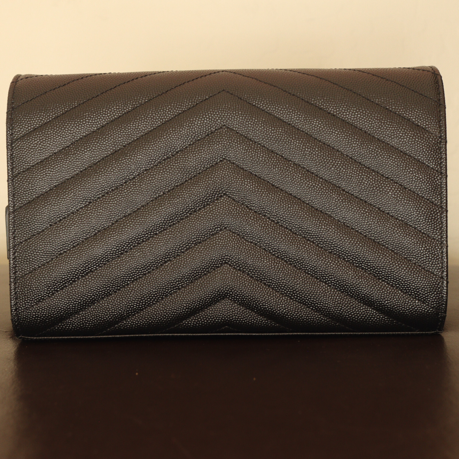 SAINT LAURENT Portafoglio YSL Classic Cassandre Catena Busta Nero Grain De Poudre Pelle Nuovo con scatola