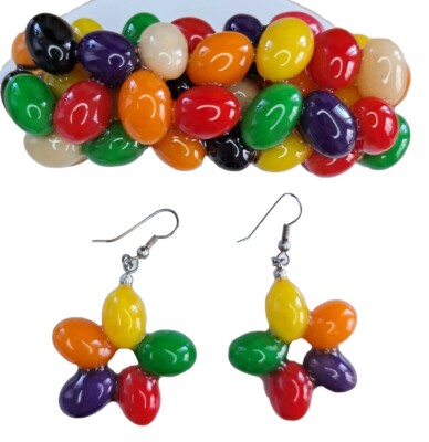 Vintage-Style Novelty Candy Jewelry Set Y2K Aesthetic Rainbow Jelly Bean Earring