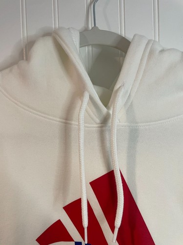 Adidas Mens 2XL Two-Tone Hooded Sweatshirt White With Red & Blue Logo - Picture 3 of 14