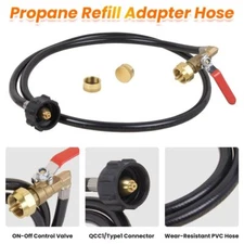 48'' Upgraded Propane Refill Adapter Hose, QCC1 Inlet Control Valve 2 Bottle Cap