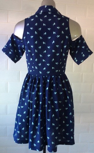 SIZE 8 LOVE LABEL BLUE SHIRTWAISTER DRESS COLD SHOULDER POODLES SPRING SUMMER - Picture 5 of 8