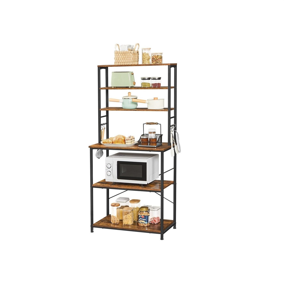 6-Tier Kitchen Baker's Rack With Power Outlet - Standing Storage Shelf For Microwave, Coffee Bar & More