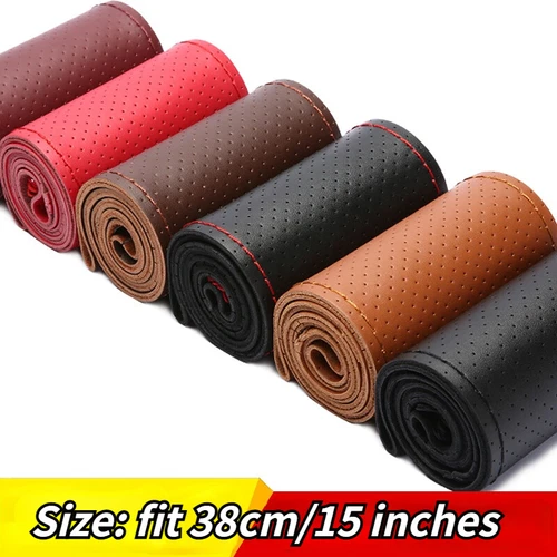 DIY Genuine Leather Car Steering Wheel Cover with Needles Thread Stitch Wrap - Picture 1 of 18