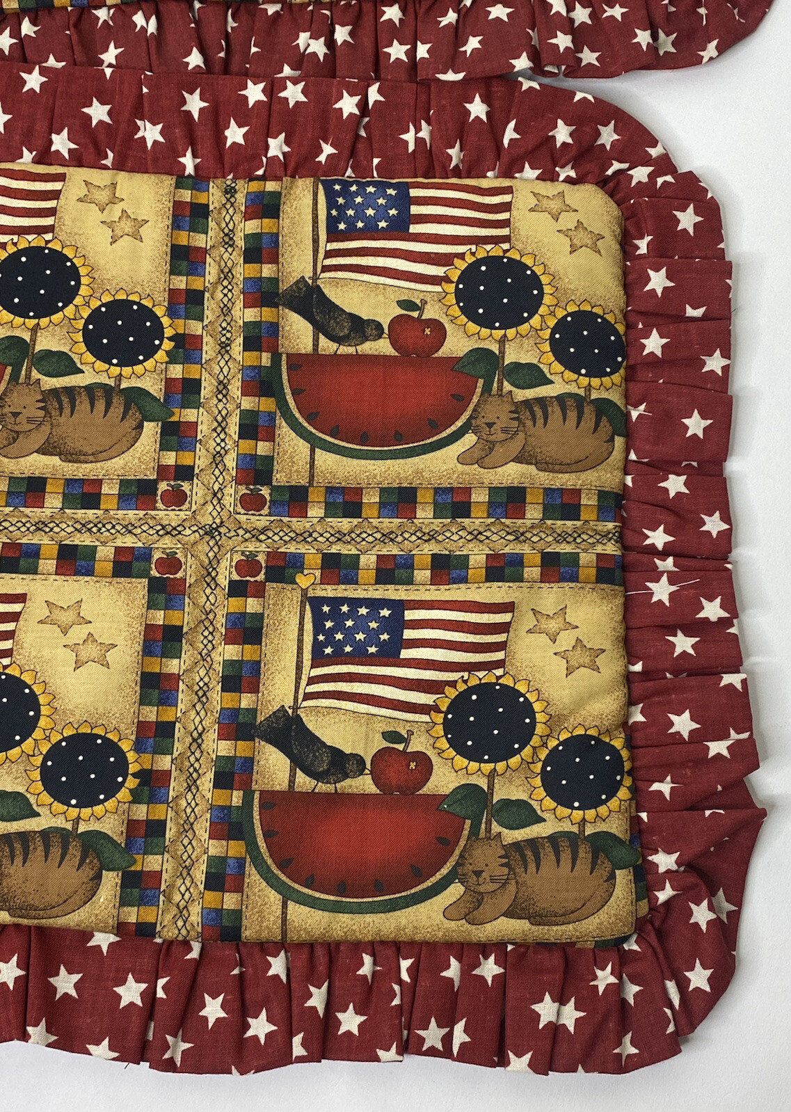 Handmade Country Cat Quilted Throw Pillow Cover 14x13 Farmhouse Cottage