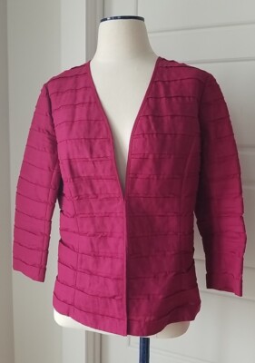 Lafayette 148 Jacket Size 8 Fuchsia Pink Linen Short Sheer Horizontal Sections 
