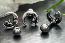 1PC Moon&Star Silver Plated Surgical Steel Tragus Helix Ear Cartilage Stud Ring