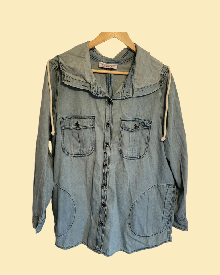 Chaqueta anorak vaquera vintage para mujer Parka Gorp capucha grande cuello único de colección años 90 Foto 2 de 4