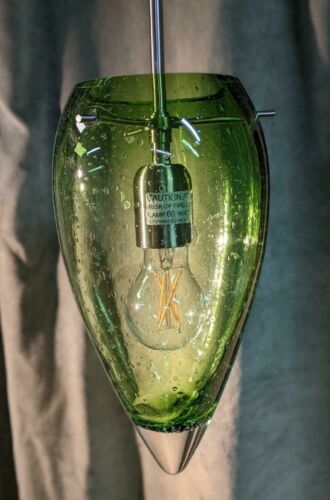 Hand Made Besa Lighting Emerald Seeded Glass Pendant w/ Satin Nickel Trim 120V - Picture 1 of 7