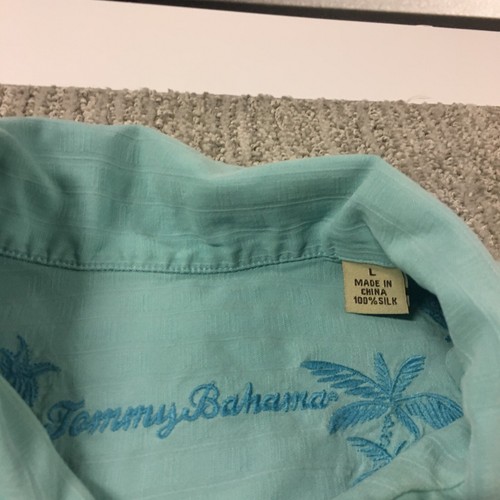 Tommy Bahama Shirt Mens Large Blue Hawaiian Logo Pocket Button Pocket 100% Silk - Picture 6 of 15