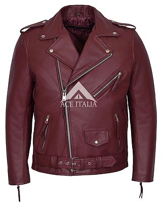 BRANDO Herren Echtlederjacke kirschrot Biker Style RINDSLEDER MBF