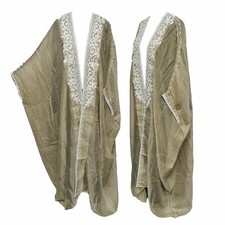 Women's 3 Quarter Sleeve Arabian Bisht Beige Cloak Arab Dress Thobe Islam Rob