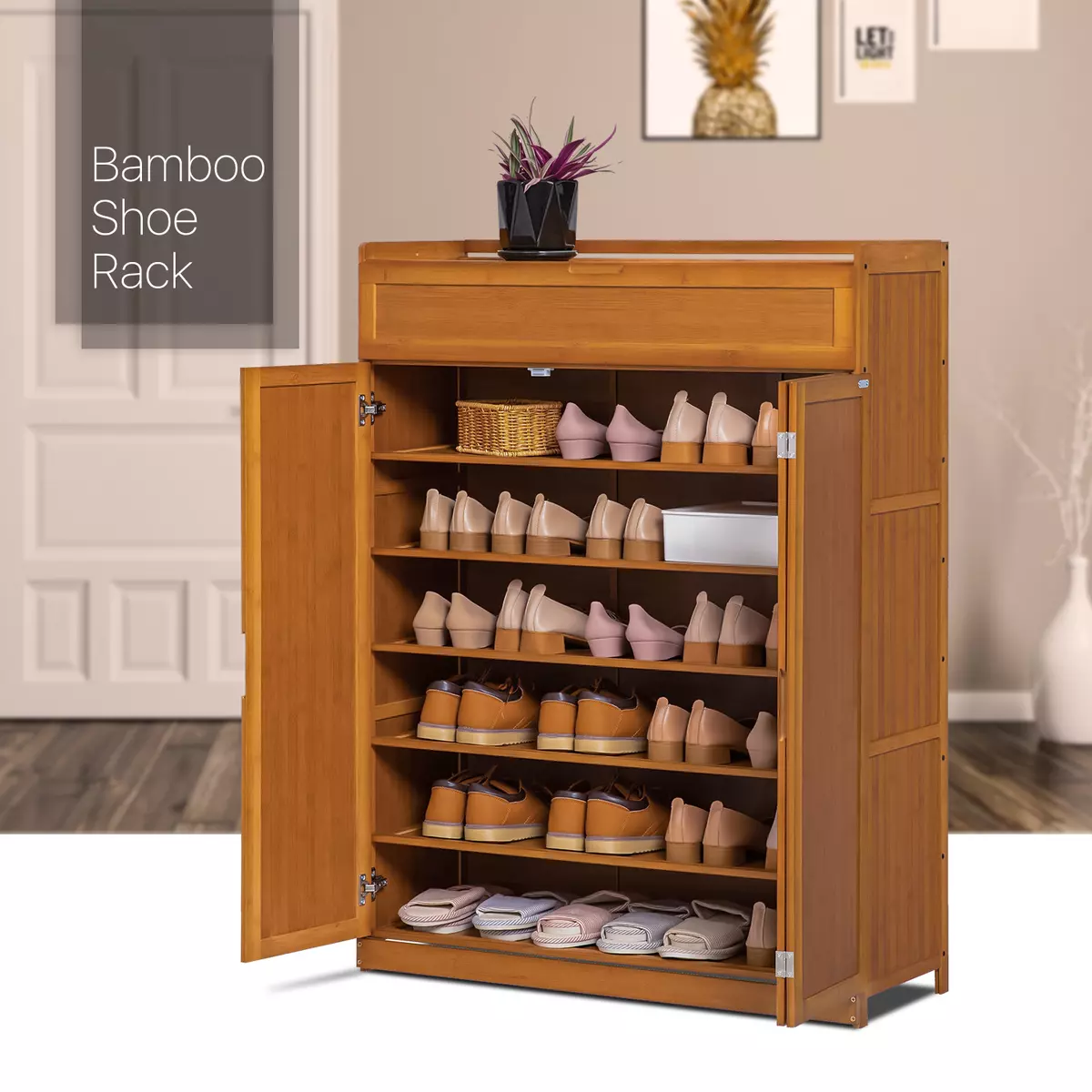 MoNiBloom 5 Tiers Modern Bamboo Shoe Rack, Organizer Storage Free