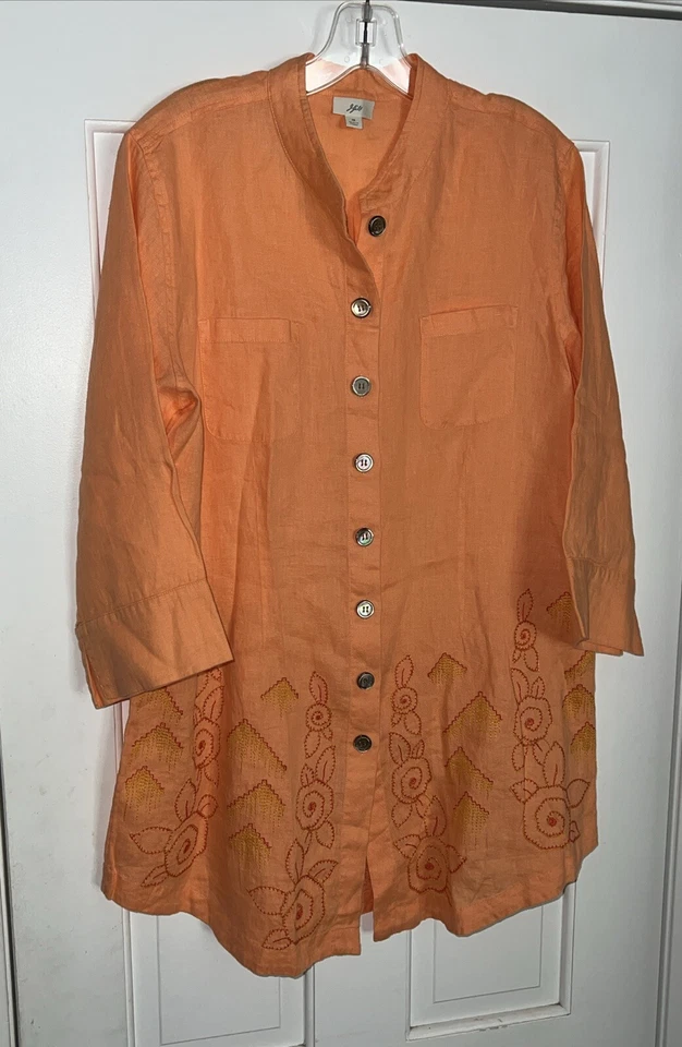 Tops para mujer Jill talla mediana naranja lino floral bolsillos bordados  Foto 3 de 4