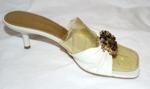 New Display Enzo Angiolini White leather Slides Sandals Shoes Beaded 7 - Picture 2 of 5