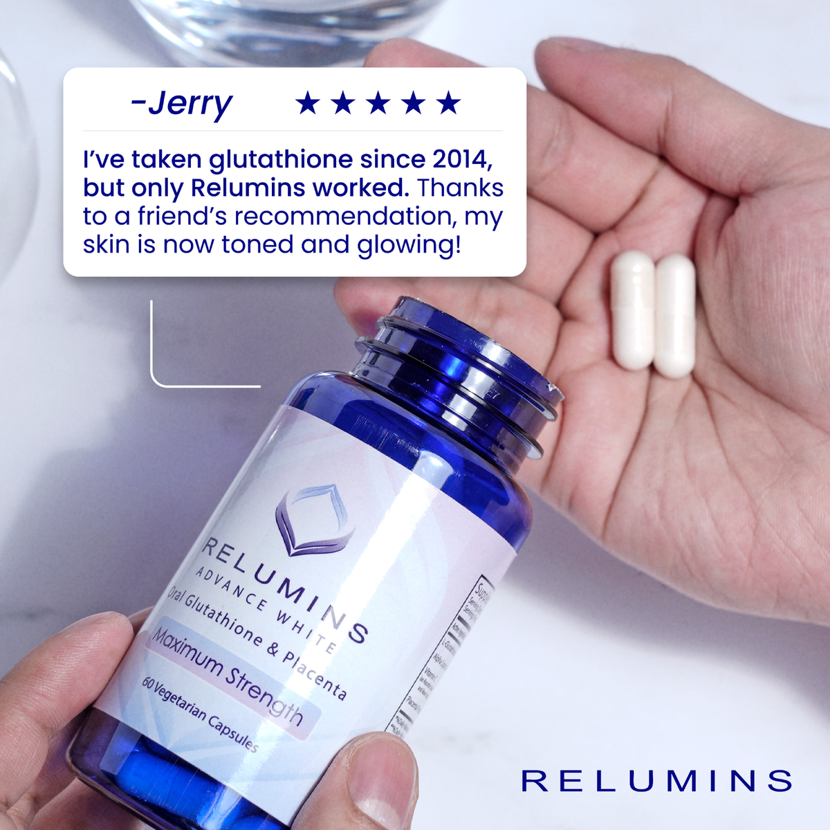 Relumins Advanced White Oral Glutathione White Caps NEW w/ Rose Hips*
