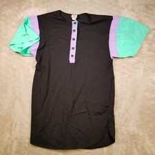 VTG Sun Club By Catalina Women's Long Shirt Sz Md Black Neon 90s USA