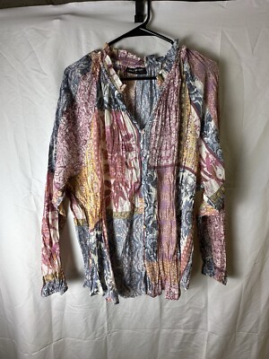 Lane Bryant Classic Long Sleeve Split Neck Button Down Shirt 22/24 Patchwork