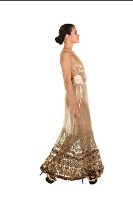 New Tom Ford Nude Embellished Chiffon Dress w/ Gold Sequin Pants 38 - 2 |  eBay