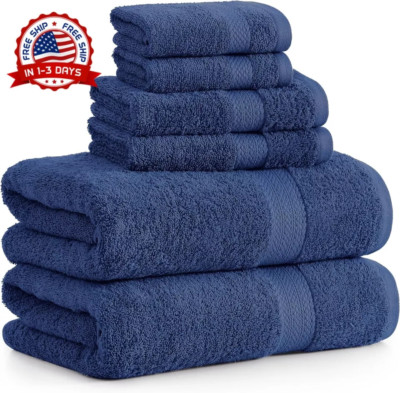 Juego De Toallas De Baño De 6 Piezas De Algodón Turco Suave Superabsorbent NUEVO
