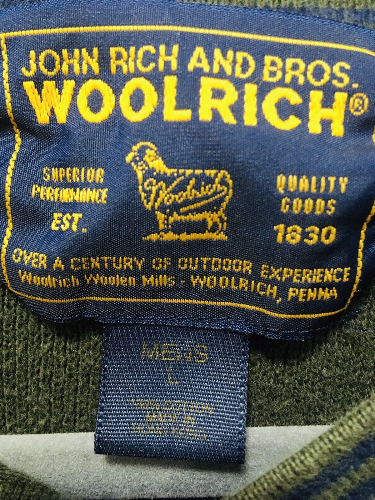 Vintage John Rich and Bros Woolrich 100%Cotton sweater mens Large green  V-neck